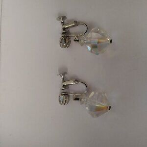 Vintage Crystal Ball Dangle Clip On Earrings (Stamped Laguna)
